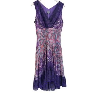 Rabbit Rabbit Rabbit Chiffon Abstract Print Midi Dress Womens 14 Purple Fairy